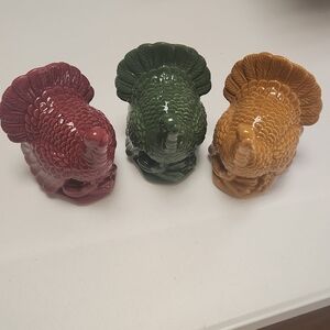 Christmas Tree Shop Ceramic Turkey Figurine Set - Red, Green, and Orange